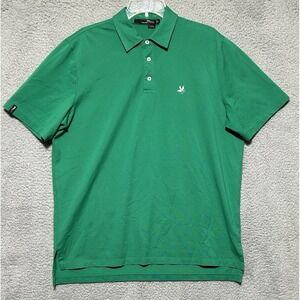 RLX Ralph Lauren Mens Polo Golf Shirt L Performance Short Green Holy Spirit Logo